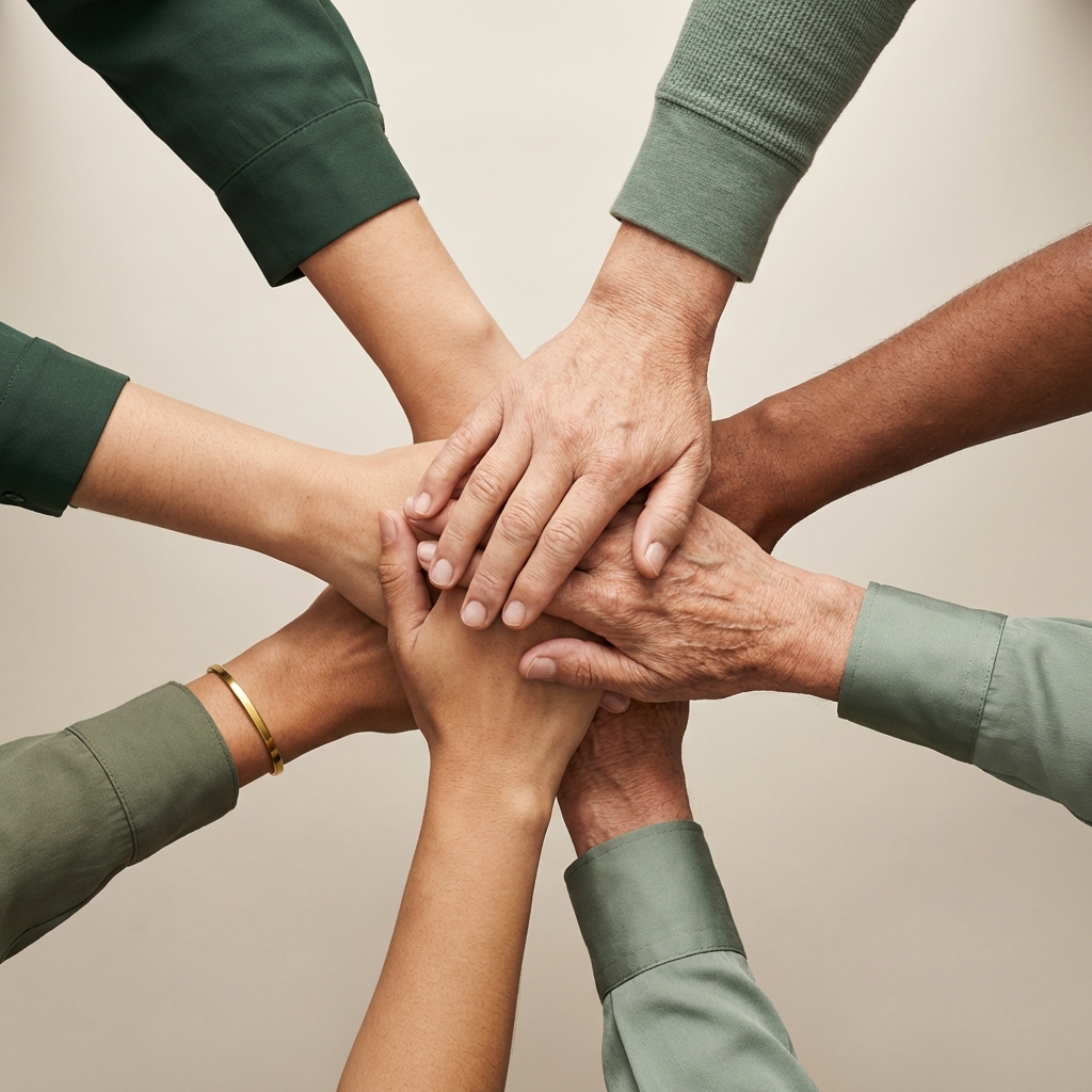 Mãos unidas simbolizando comunidade